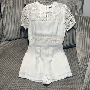 Topshop White Crochet Lace Panel Short Sleeve Romper Size 6 US White